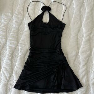 MESHKI Adeline Rose Halter Mini Dress Black